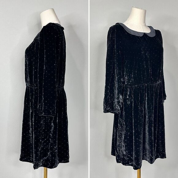 Alexa Chung X Madewell Black Velvet Dot Dress 10 NWT Twee Holidays Gothic Mod - Picture 5 of 14
